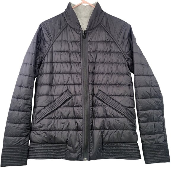 Lululemon Reversible Black Gray Puffer Quilted Jacket Zip Pockets Logo Size 6 - Picture 1 of 9